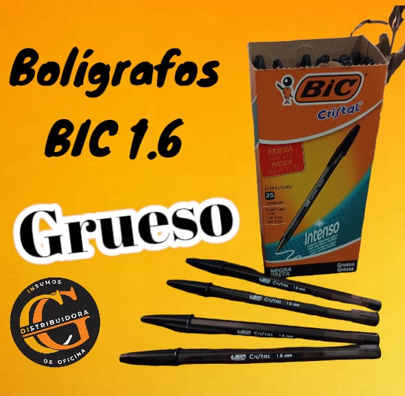 CG Distribuidora - BOLIGRAFO BIC CRISTAL 1.6 NEGRA GRUESA