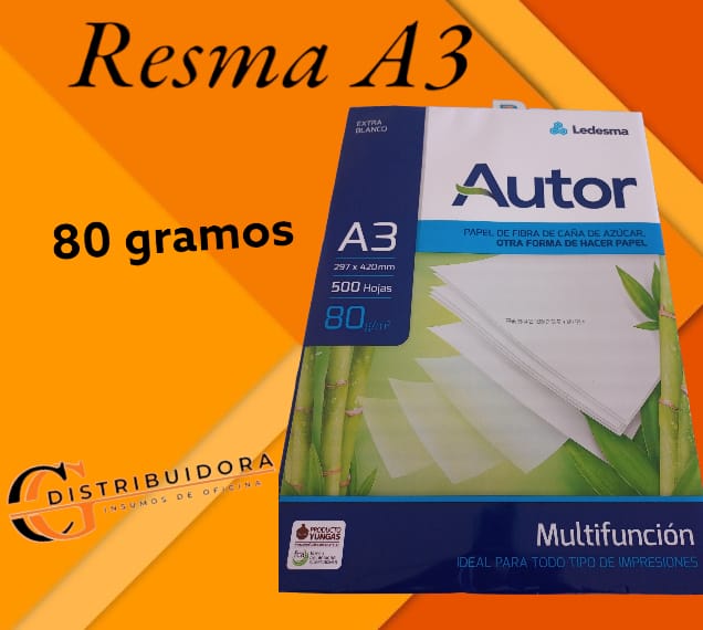 RESMA A3 AUTOR 80 GRAMOS